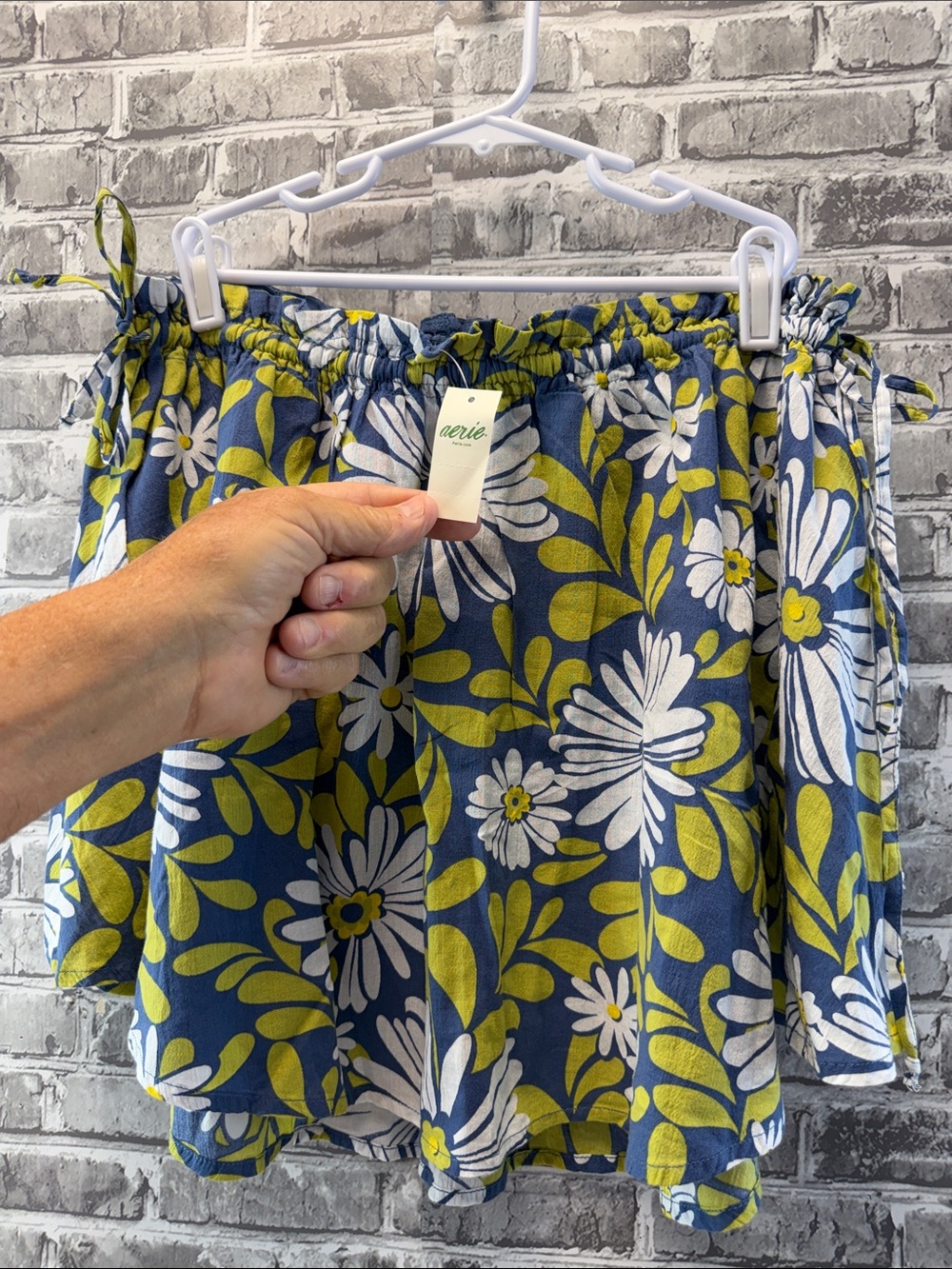 NWT aerie Blue Floral Elastic-Waist Women’s Skirt with Lime Accents